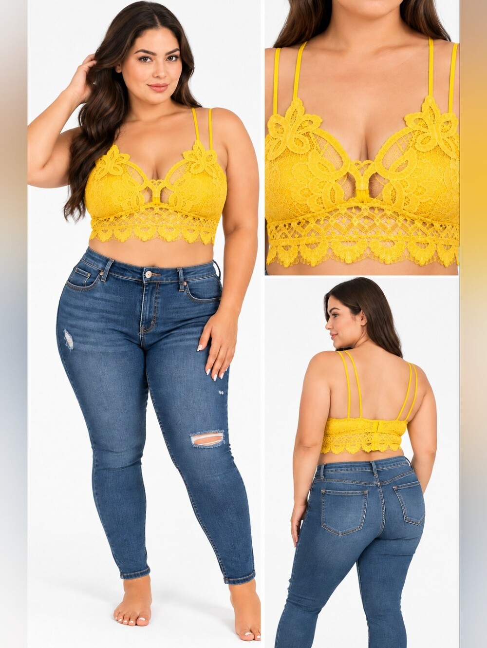 Zenana Crochet Lace Yellow Bralette  With Removeable Bra Pads